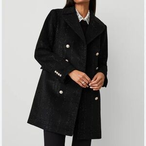 Ann Taylor Black Pea Coat with Metallic Buttons